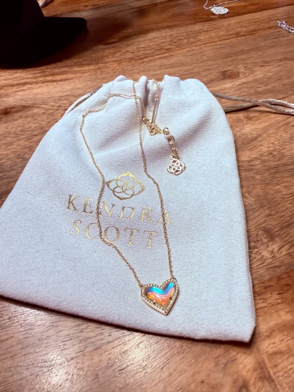 Kendra Scott Gold Heart Pendant Necklace - Iridescent Blue/Pink Accent